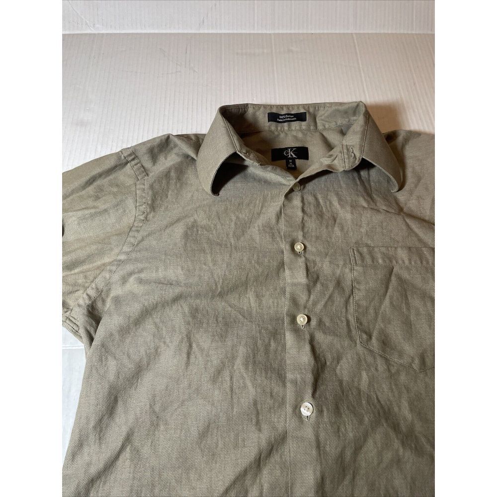 Calvin‎ Klein Button Down Shirt Mens Size Medium Green  Long Sleeve 100% Cotton